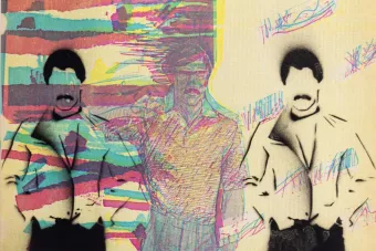 print of figure repeated three times