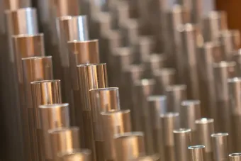 Close up shot of organ pipes