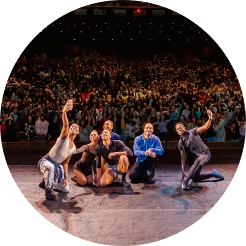 Members of Dance Theatre of Harlem gave a special daytime demonstration performance for more than 1,500 students in Bass Concert Hall — and took a moment to pose for a quick selfie.