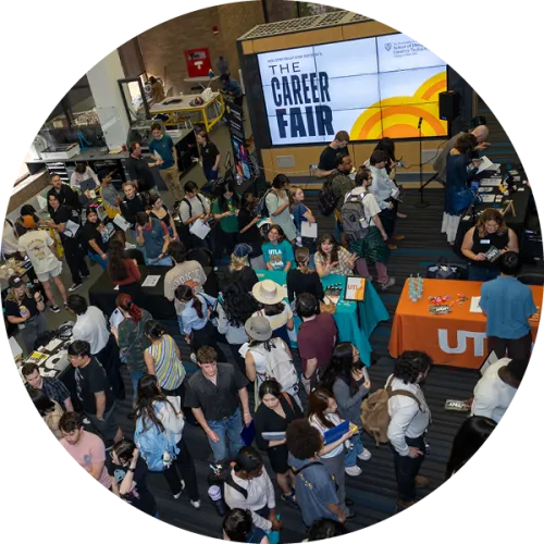 Students in the Career Fair at the Fine Arts Library