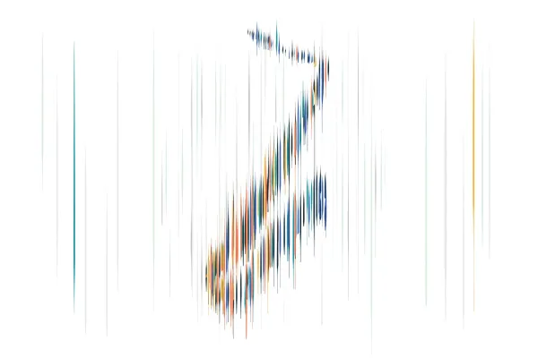 Colored graphic line art in the shape of a saxophone