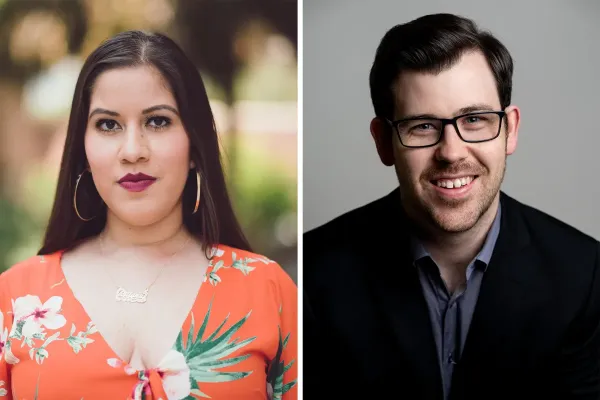 Side by side headshots of soprano Liliano Guerrero and pianist James Maverick.