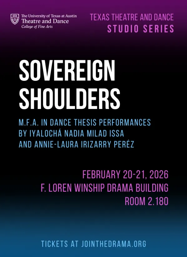 Black, blue and purple graphic for the Studio Series production of SOVEREIGN SHOULDERS