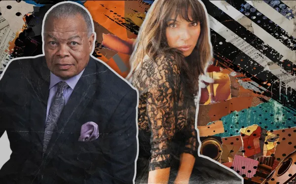 a stylized collage featuring Donnie Ray Albert and Lara Downes