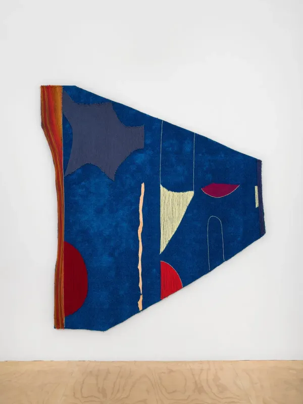 "I'll Dig," 2024 yarn, buckskin and astroturf 76.5 x 70.5 inches, by artist Teresa Baker