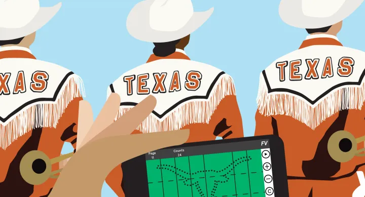 illustration of Longhorn Band use the Ultimate Drill Book app