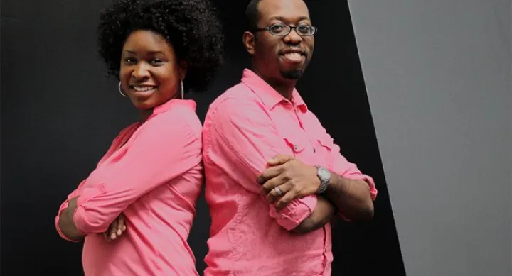 Artina and Martin McCain pose back to back
