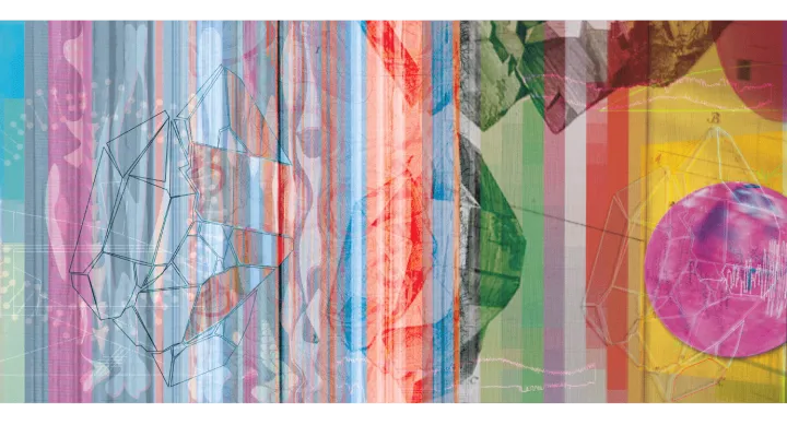 A still from a video collage featuring colorful lines and geometric shapes