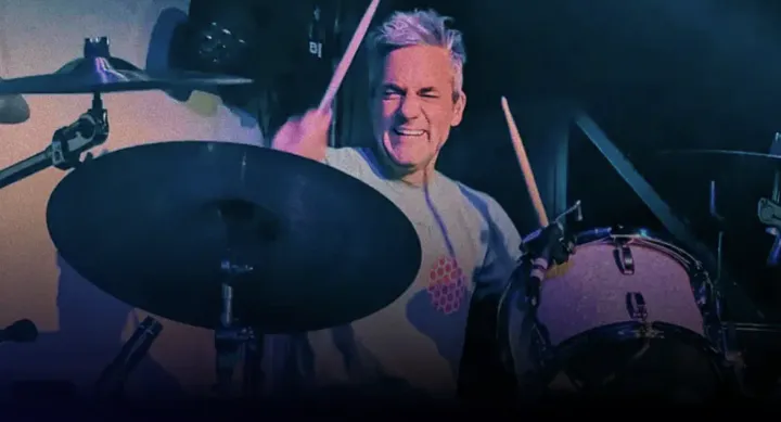 Marty Beller plays drums