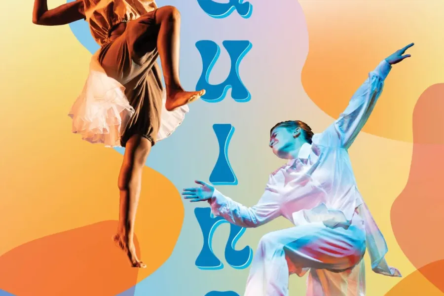 A colorful graphic for EQUINOX, featuring two dancers reaching out and up emphatically