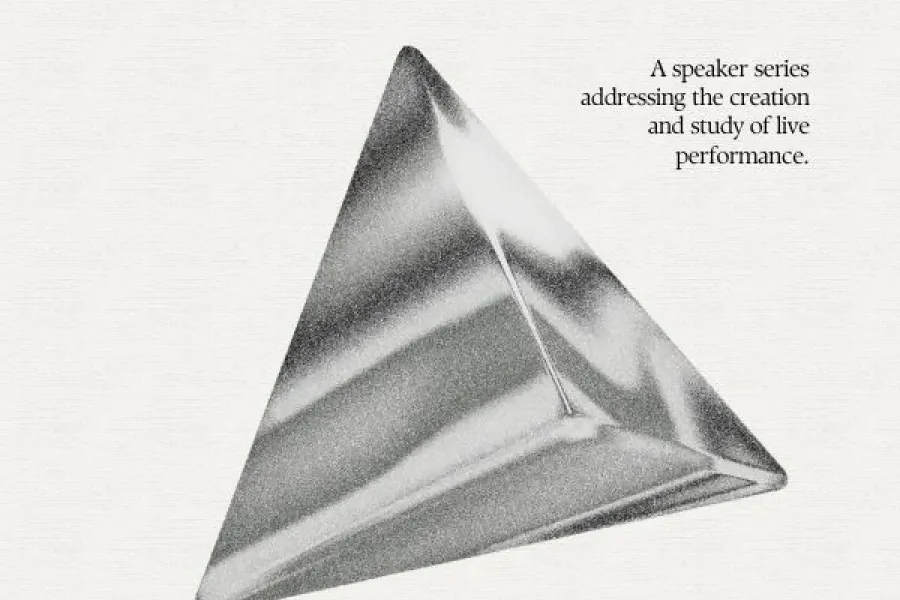 A black and white graphic for the PPP Fridays@2 graduate colloquium, a speaker series addressing the creation and study of live performance