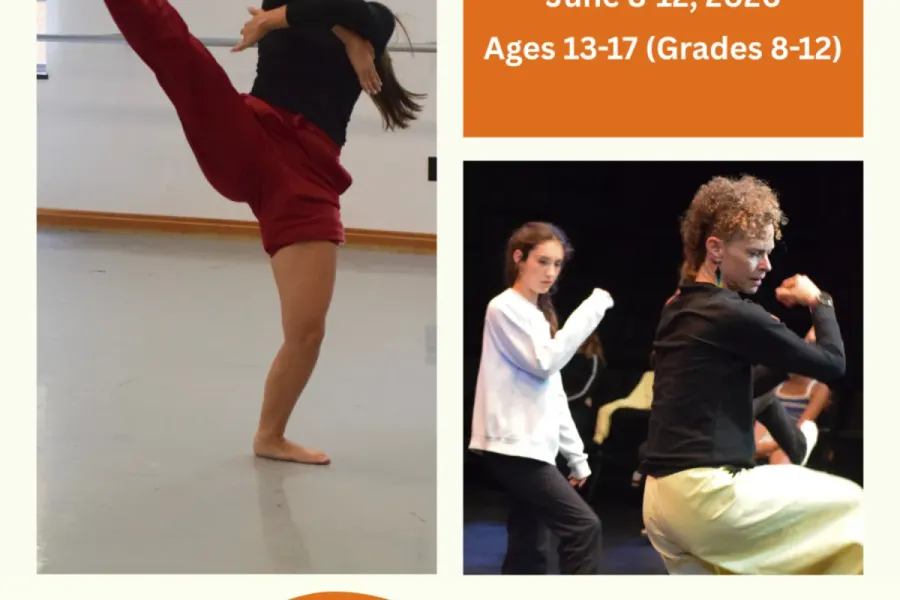 dancers and instructors teaching text reads contemporary dance intensive june 8 through 12 2026 ages 11 to 17 grades 8-12 theatre and dance youth summer camps
