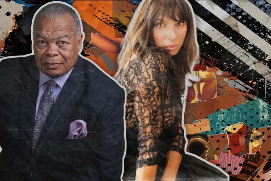 a stylized collage featuring Donnie Ray Albert and Lara Downes