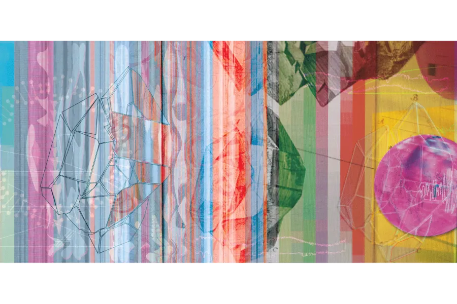 A still from a video collage featuring colorful lines and geometric shapes